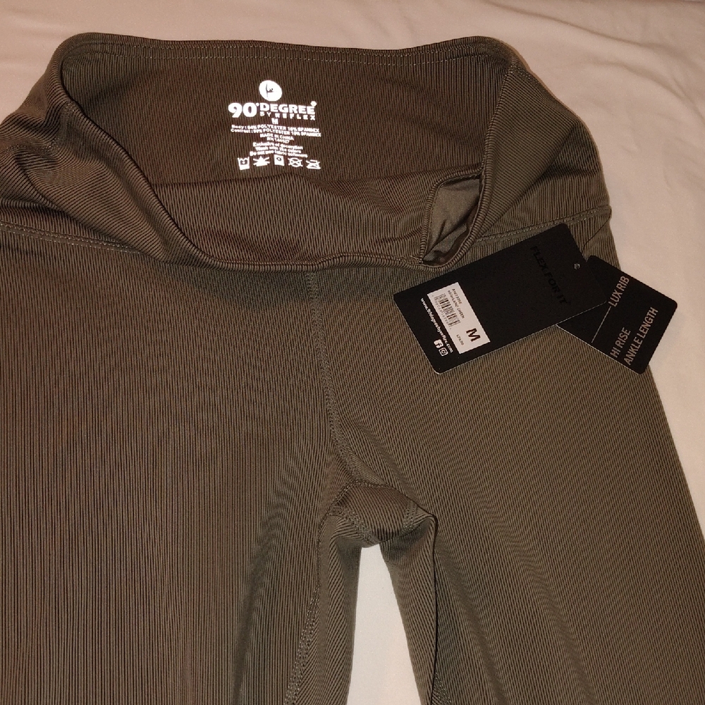 90 Degree By Reflex Highland Green Leggings Lux Rib Hi Rise Ankle Length
